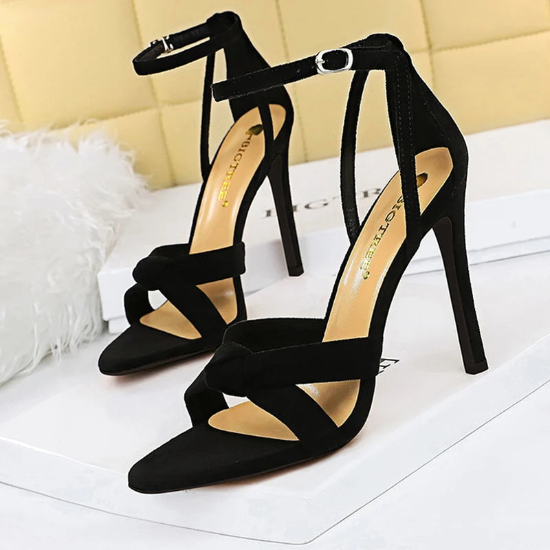 BIGTREE Shoes Women 11cm High Heeled Sandals Ladies Shoes Summer Stilettos Women Sandals Suede Woman Pumps High Heels 2025 New