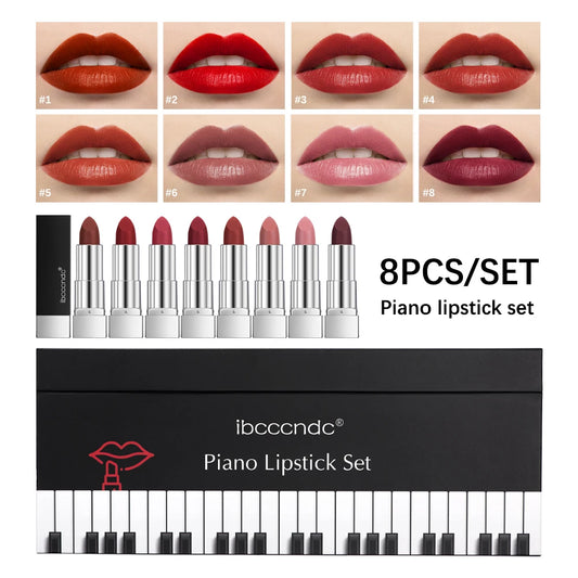 8Pcs/Set Velvet Matte Lipstick Set Long Lasting Waterproof Creative Piano Box Design Nude Red Batom Makeup Cosmetic Gifts