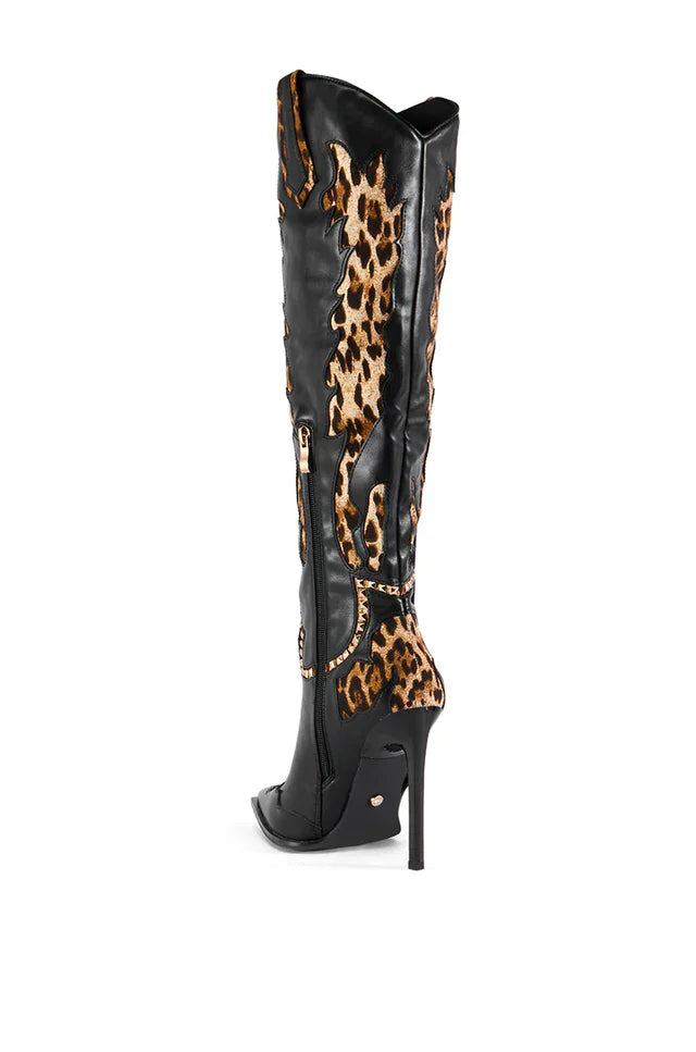 Knee High Boots Women Leopard Print Fashion Warm Boots 2024  Design Winter Punk Thin Heel Womens Boots Botas Mujer