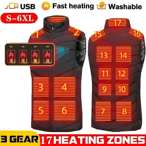 17areas Heated Vest Jacket Men's Winter Usb Heating Vest Self-heating