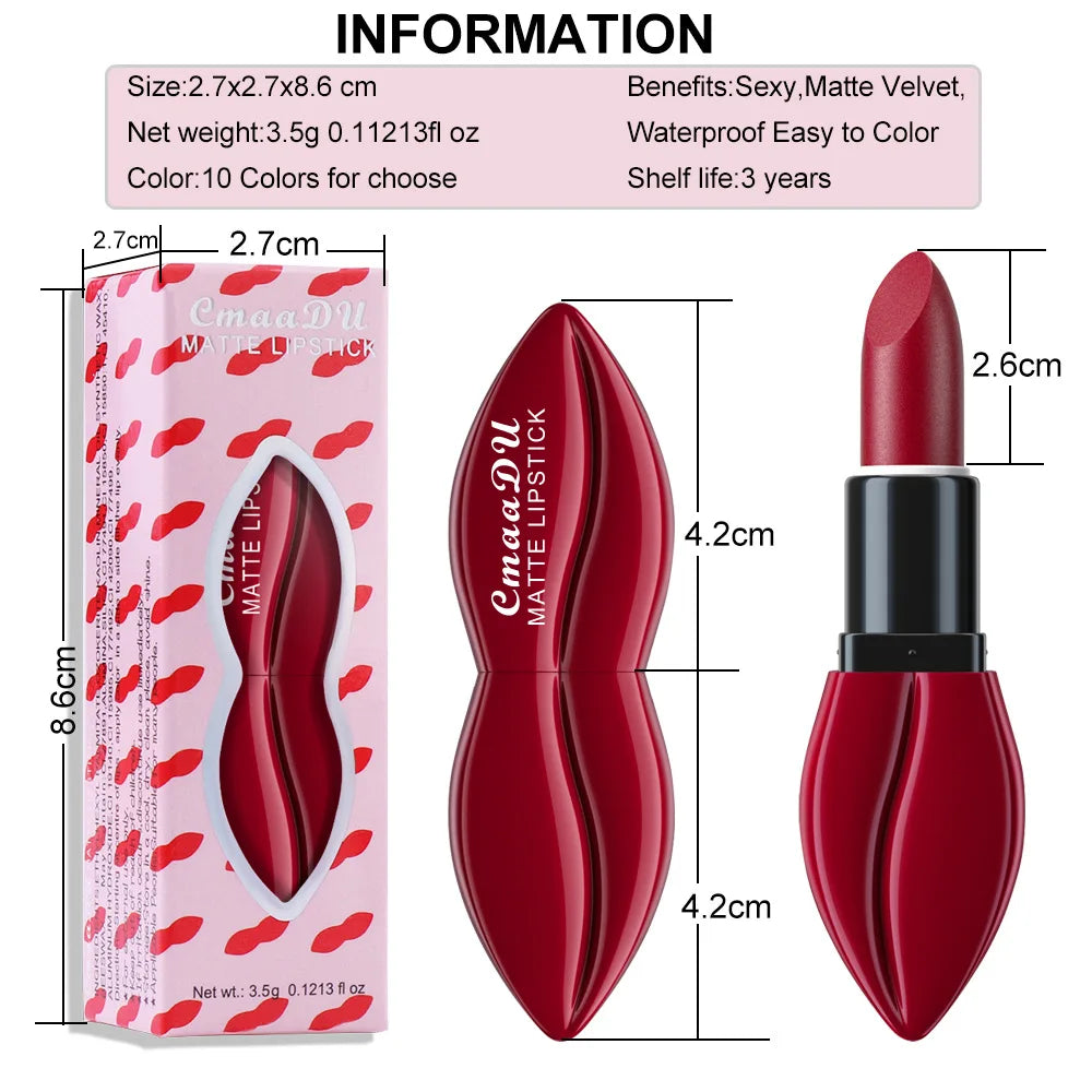 CmaaDu 10 Colors Long-Lasting Matte Lipstick Lip Stick with Rich Velvet Color and Waterproof Formula Valentine's Day Gifts