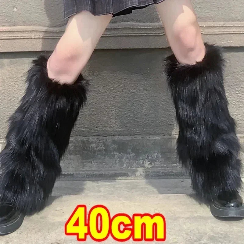 1/2pcs Furry Leg Warmers Y2K Goth White Faux Fur Leg Warmers Boot Covers Lady Cute Jk Knee-length Hipster Warm Sock Trendy Socks