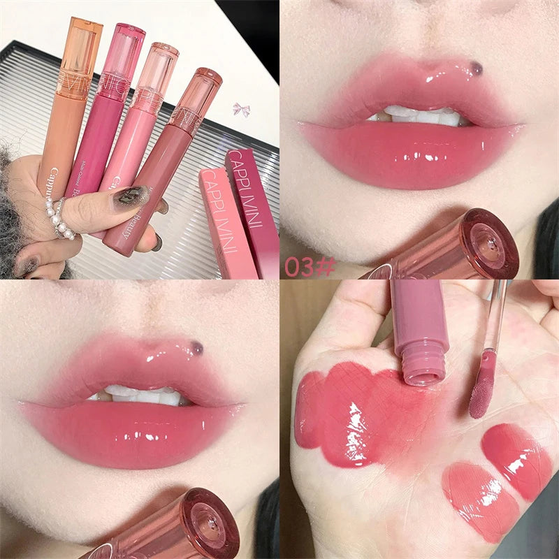 Waterproof Mirror Jelly Lip Glaze 6 Colors Water-light Lip Gloss Long Lasting Moisturising Glossy Red Tint Lips Makeup Cosmetics