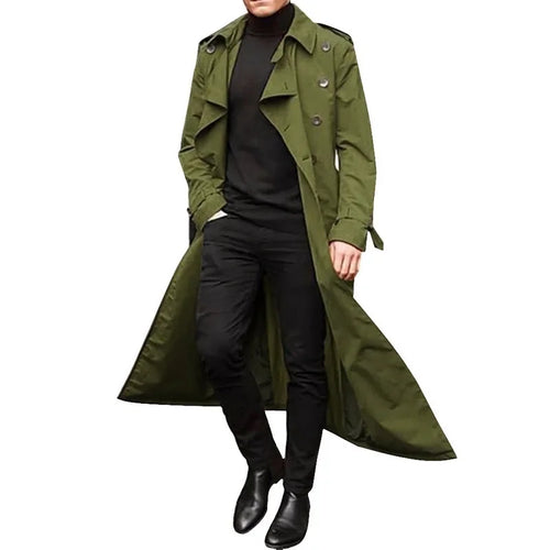 Men's Long Trench Coat Solid Color Long Sleeve Leisure Lapel Button