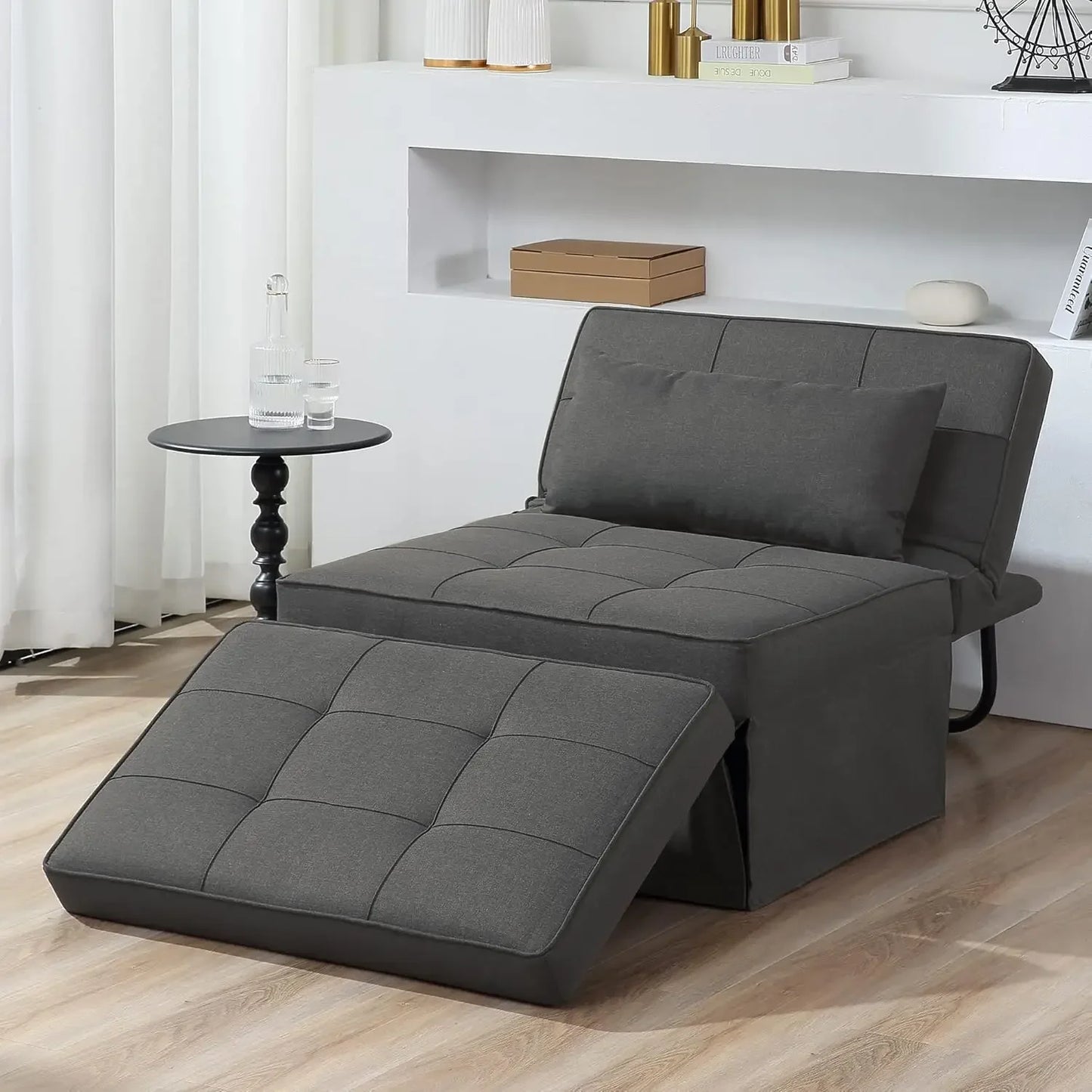 Sofa Bed, 4 in 1 Multi-Function Folding Ottoman Breathable Linen Couch Bed with Adjustable Backrest Modern Convertible