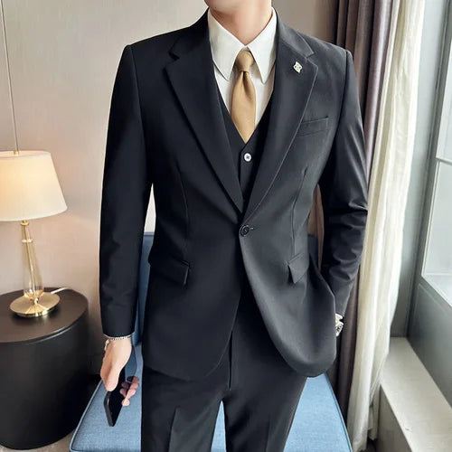 S-7XL (Blazer + Vest + Trousers) Men's Elegant Fashion Business Variety of Gentlemen Casual Formal Suit Three-piece Suit