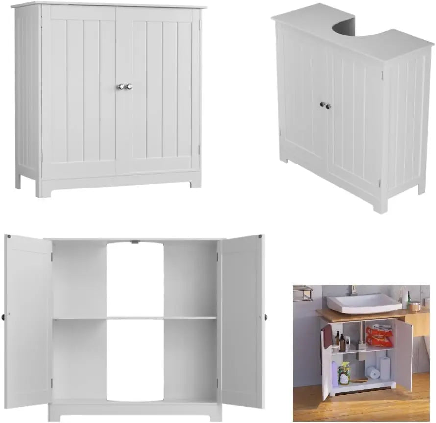 Under Sink Bathroom Cabinet,Wall Mountable&Freestanding Bathroom Cabinets Basin Cupboard with Adjustable Shelf,Space Saving