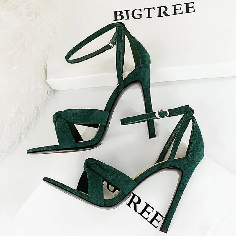 BIGTREE Shoes Women 11cm High Heeled Sandals Ladies Shoes Summer Stilettos Women Sandals Suede Woman Pumps High Heels 2025 New