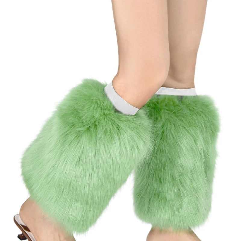 Women Vintage Vibrant Furry Leg Warmers Winter Warm Fuzzy Faux Fur Cuffs Sleeves Calf Length Socks Streetwear