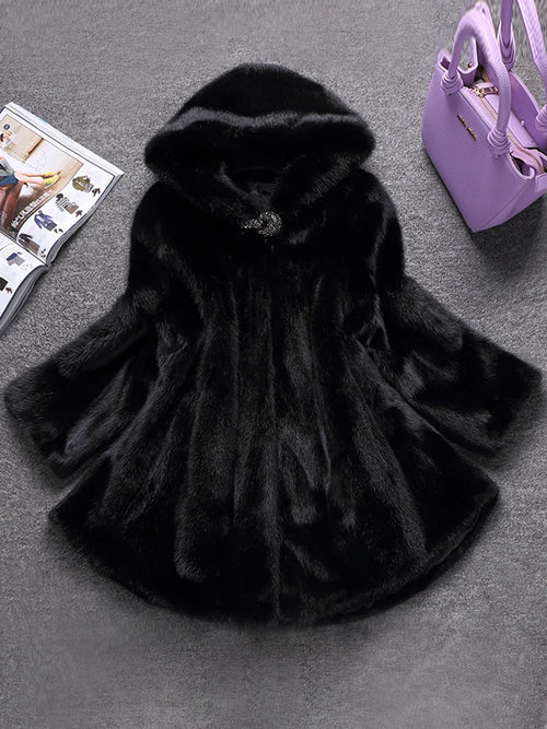 Lautaro Winter Black Warm Thick Hairy Soft Faux Mink Fur Coat Women