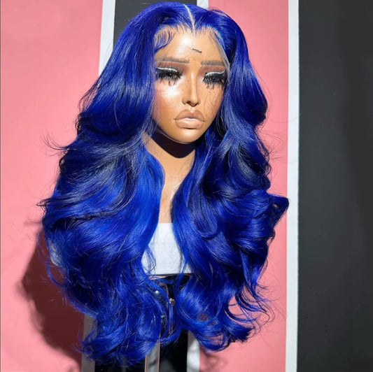 Royal Blue Colored Lace Front Wigs For Black Women 13x4 Body Wave Brazilian Transparent Lace Frontal Wigs Human Hair Pre Plucked