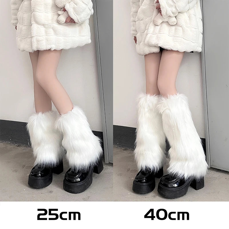 1/2pcs Furry Leg Warmers Y2K Goth White Faux Fur Leg Warmers Boot Covers Lady Cute Jk Knee-length Hipster Warm Sock Trendy Socks