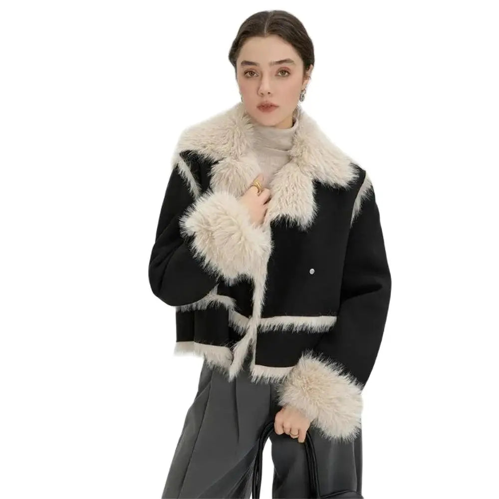 Imitation Rabbit Fur Lining Sheepskin Neck Short Coat Hot Selling Lnternet Celebrity Style Winter Women Imitation Leather Truly