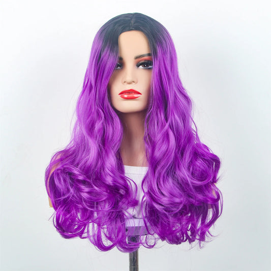 Halloween Women Cheap Wigs Synthetic Colored Hair Wavy Female Cosplay Wig Long Blue Black Ombre Purple Lolita Fashion