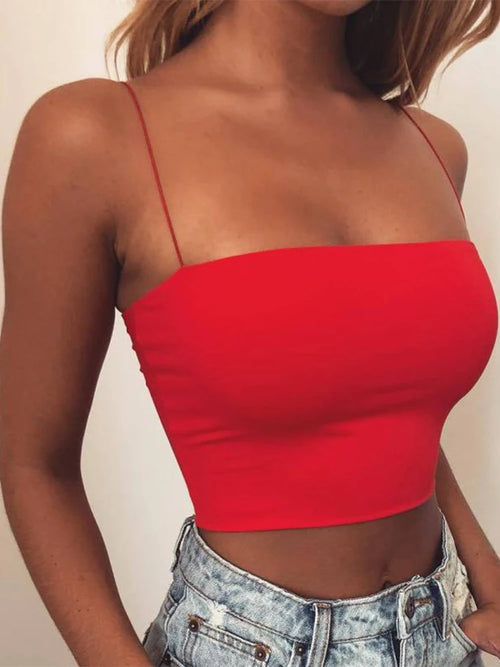 2024 New Fashion Women Spaghetti Strap Crop Top Sexy Bodycon