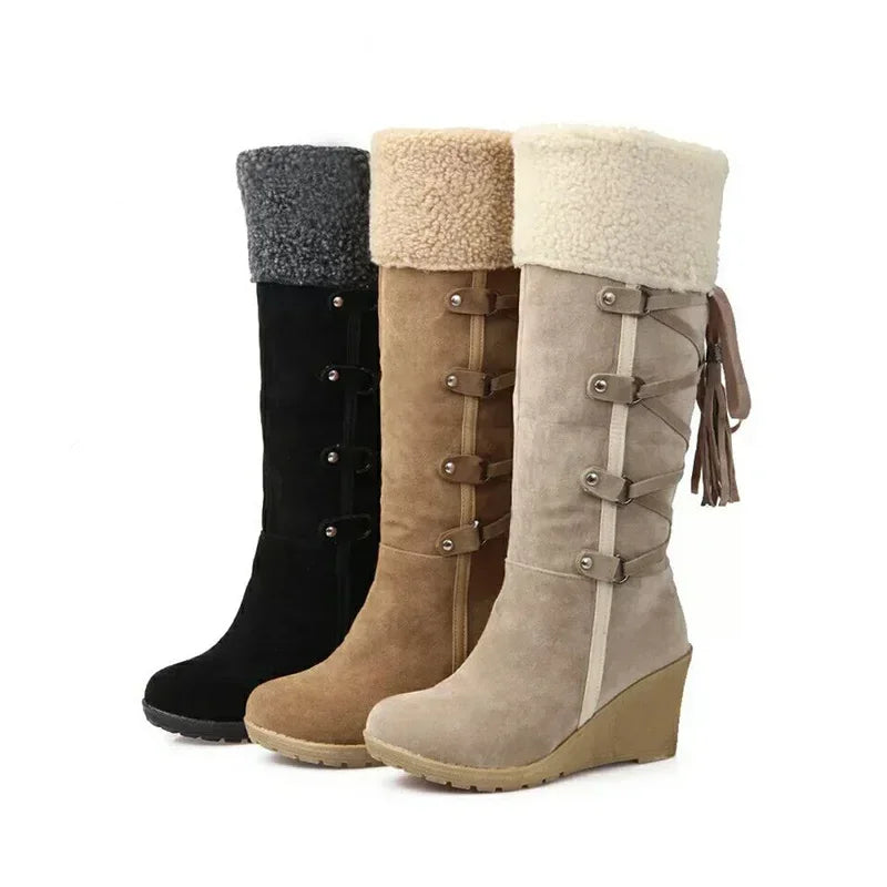 2024 Snow Boots Women Winter Shoes Warm Cotton Shoes Cold Winter Knee High Boots Ladies Wedge Heels Boots Plus Size 42