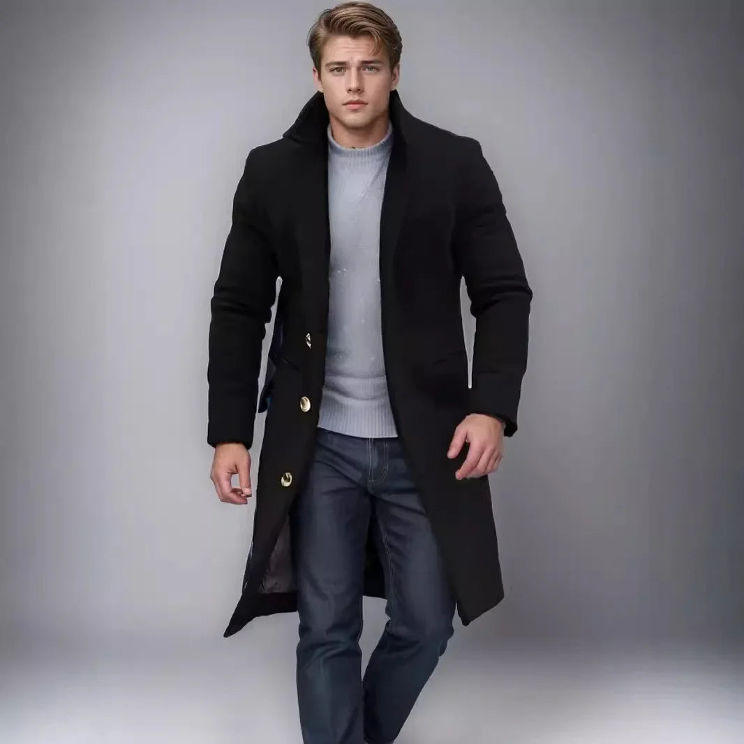 Elegant Men's Casual Windbreaker Coat for Autumn and Winter, Solid