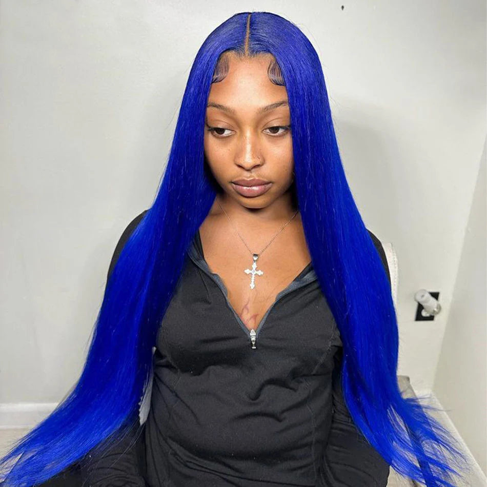 Royal Blue Colored Lace Front Wigs For Black Women 13x4 Body Wave Brazilian Transparent Lace Frontal Wigs Human Hair Pre Plucked