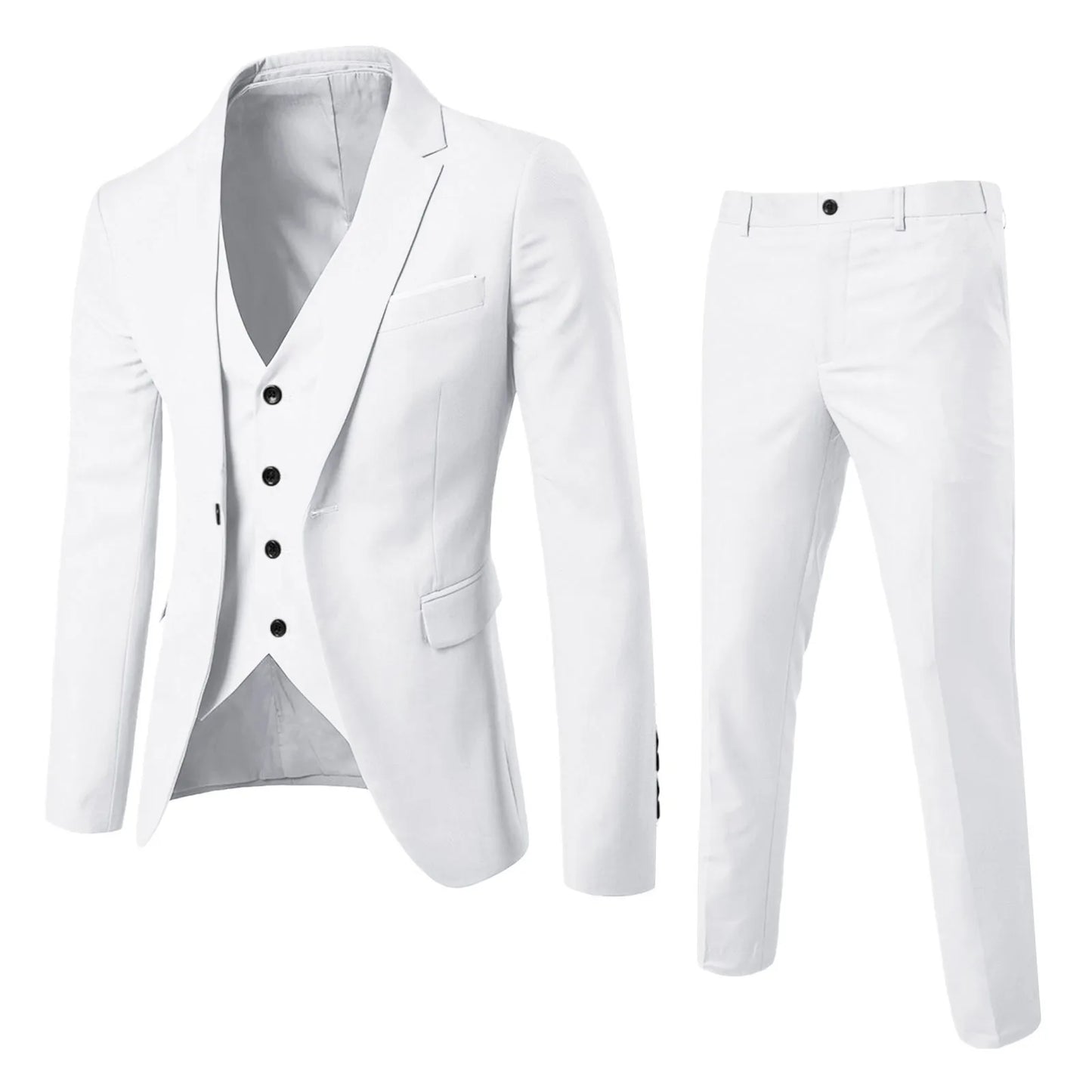 Men’S Suit Slim 3 Piece Suit Business Wedding Party Vest & Pants Coat