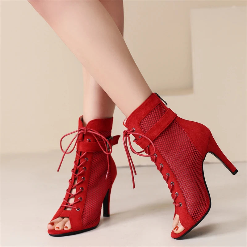 Summer Shoes Women's Sandals Sexy Peep Toe Hollow Gladiator Ankle Boots Lace-up High Heels Jazz Dance Shoes Female Large Size