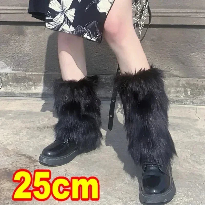 1/2pcs Furry Leg Warmers Y2K Goth White Faux Fur Leg Warmers Boot Covers Lady Cute Jk Knee-length Hipster Warm Sock Trendy Socks