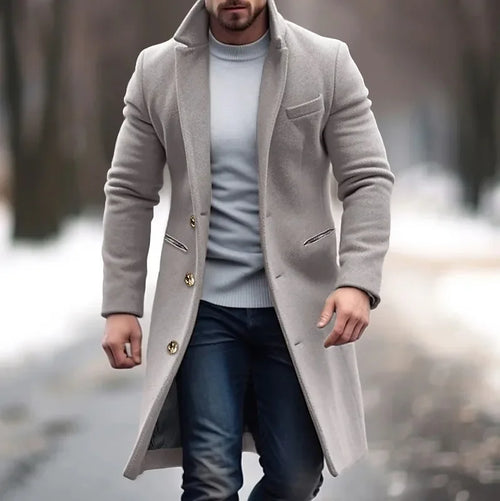 Elegant Men's Casual Windbreaker Coat for Autumn and Winter, Solid