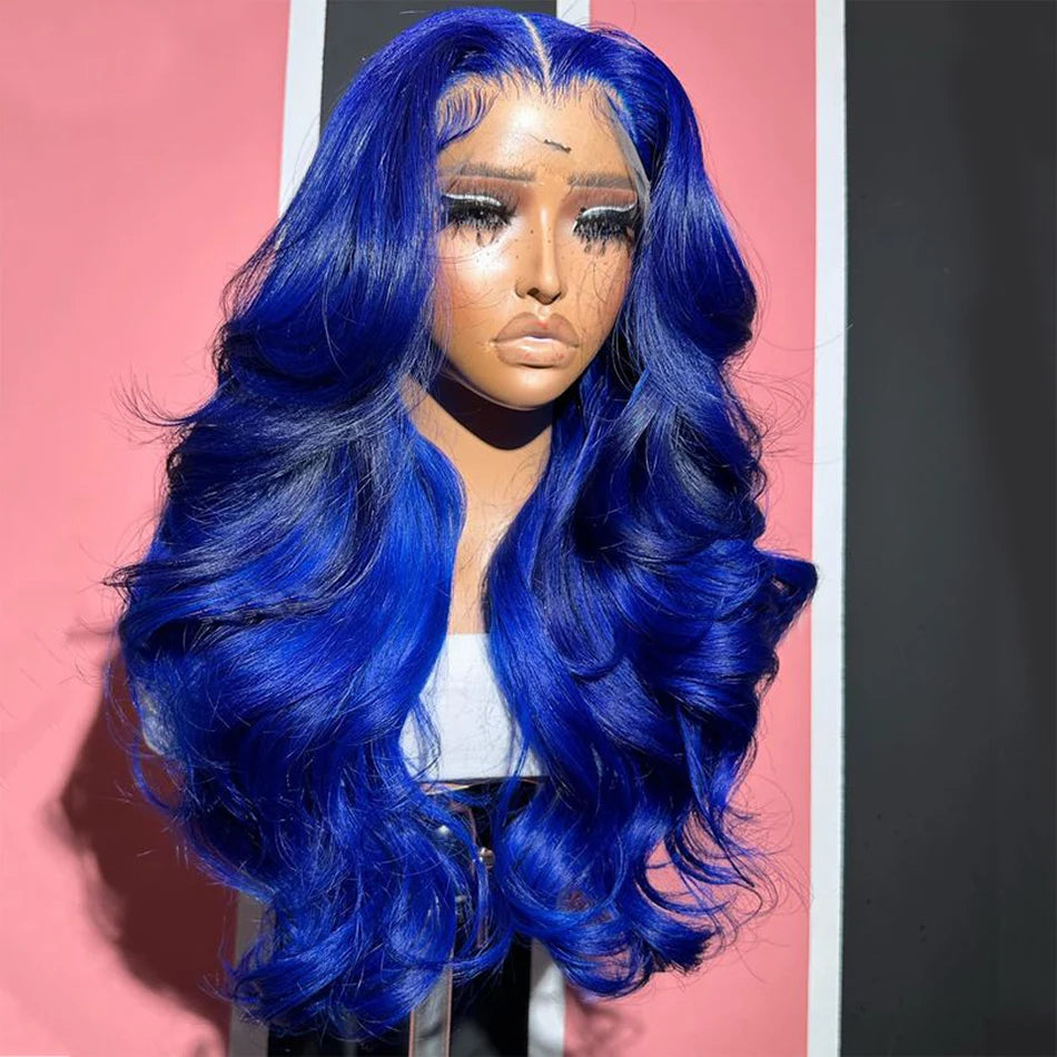 Royal Blue Colored Lace Front Wigs For Black Women 13x4 Body Wave Brazilian Transparent Lace Frontal Wigs Human Hair Pre Plucked