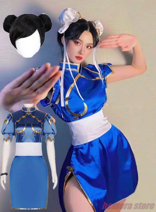 Anime Chun-Li Street Fighter Cosplay Cheongsam Dress Sets Adult Women Cute Halloween Carnival Party Show Costumes