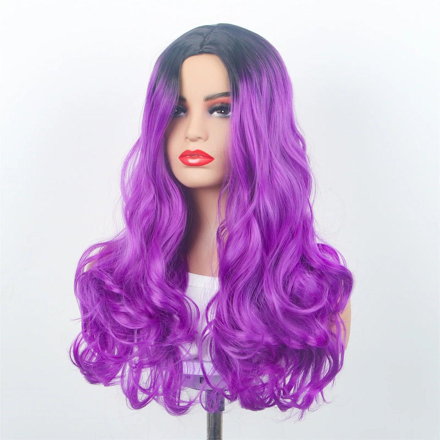 Halloween Women Cheap Wigs Synthetic Colored Hair Wavy Female Cosplay Wig Long Blue Black Ombre Purple Lolita Fashion