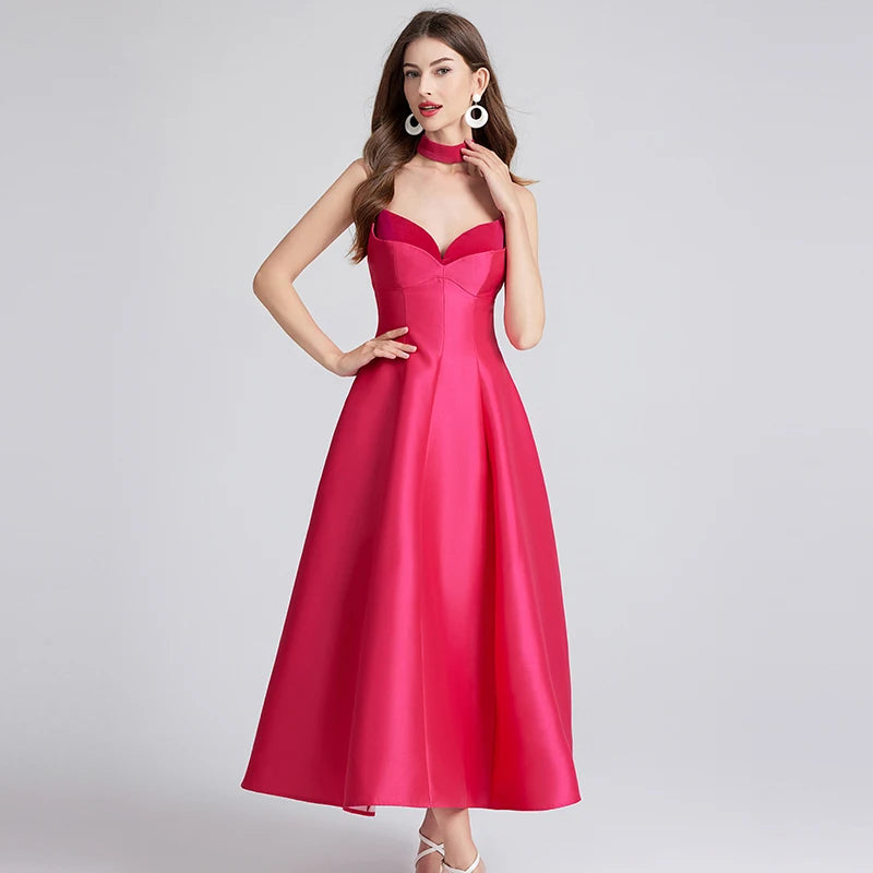 2024 French Summer Velvet Patchwork Spaghetti Strap Prom Party Dress High Quality Women Strapless Sexy Backless Ball Gown Robe