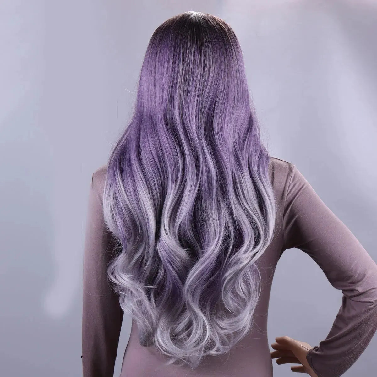 Long Wavy Middle Part Wig Purple Natural Wigs for Women Heat Resistant Ombre Purple Gray Wig Daliy Party 28 Inch Synthetic Wigs