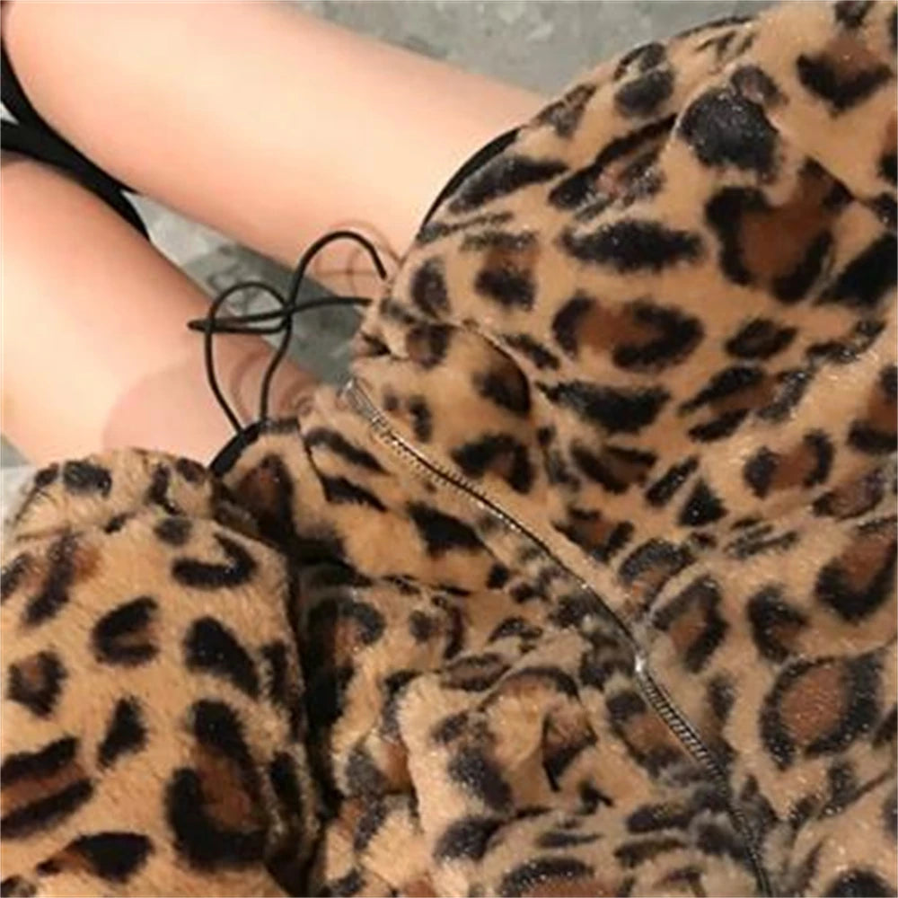 Women Warm Fur Outerwear Plush Jacket Women Winter Long 2024 New Korean Version Loose Lamb Wool Faux Fur Leopard Print Fur Coat