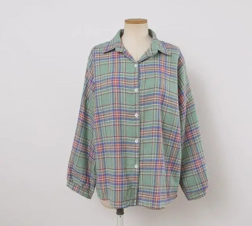 Plaid Shirt Women Autumn Long Sleeve Top Female Vintage Fashion Single