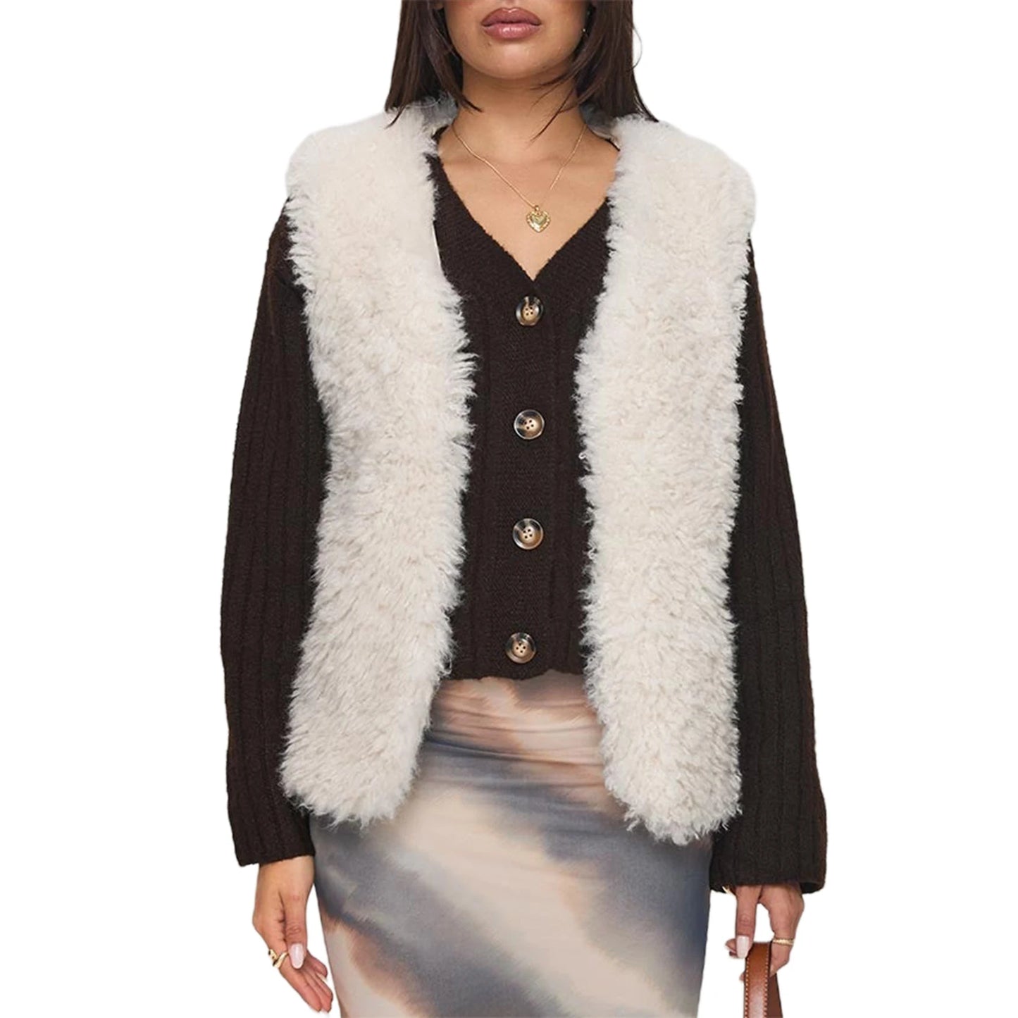 Women s Autumn Faux Fur Waistcoat Solid Color Lightweight Open Front Winter Fuzzy Vest