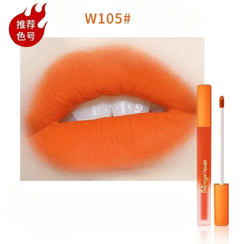 Orange Lipstick Lip Glaze Silky Smooth Matte Lip Gloss Carrot Bright Color Lasting Lip Stick Sexy Women Cosmetics Makeup Product