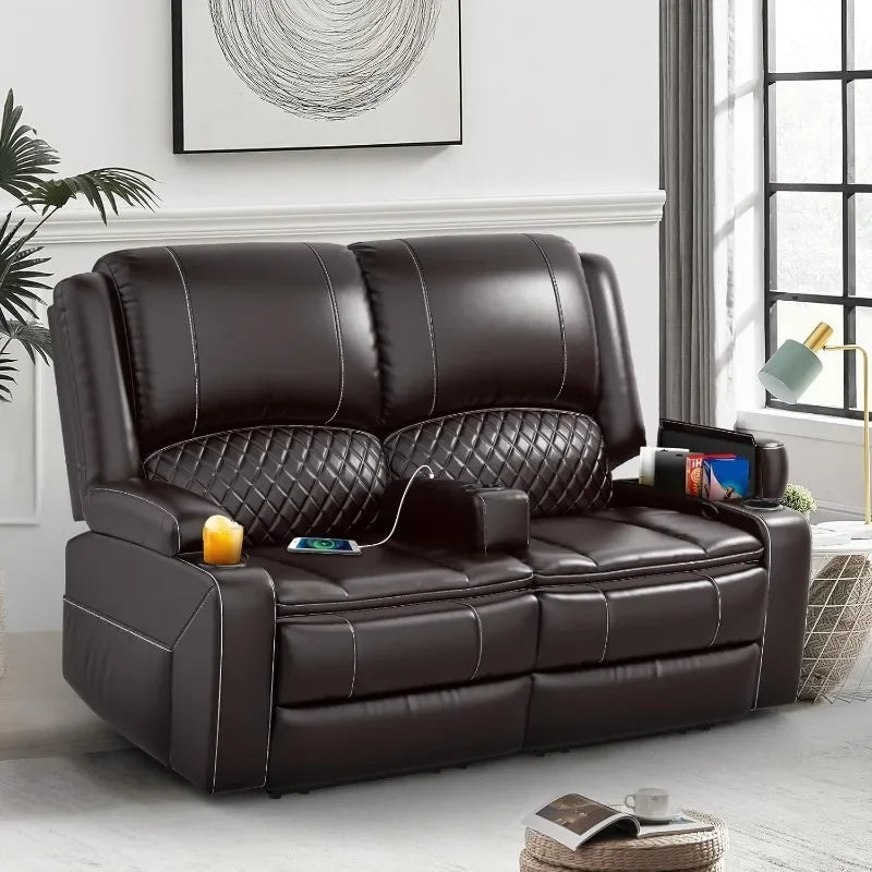 Loveseat Recliner Sofa, Manual Reclining Loveseat with Removable Armrest, Faux Leather Recliner Loveseat for Adults with 2-Tier