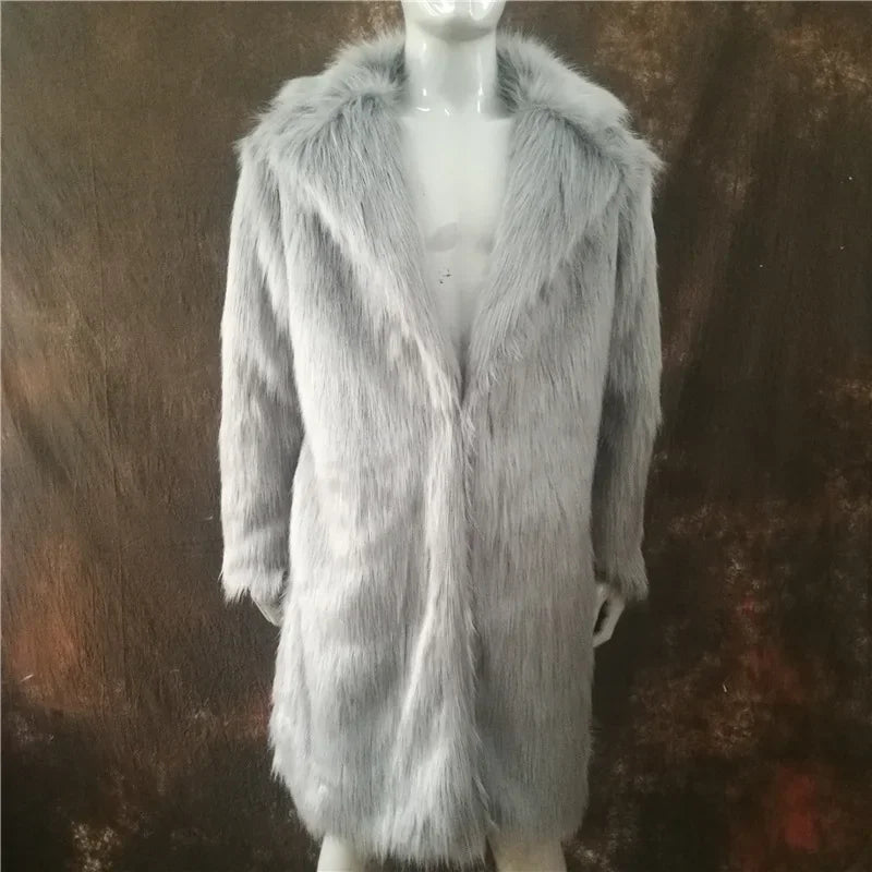 Men Artificial Fur Coat Black Long Winter Warm Coat Male White Blue Rose Cute Warm Fluffy Faux Fur Windbreaker Plus Size S-6XL