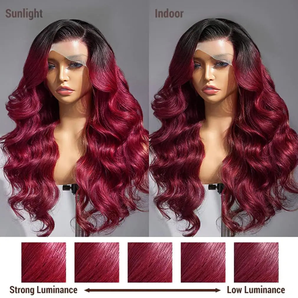 Wear and Go Ombre 1b 99j Body Wave 180% HD Lace Front Wigs Human Hair Burgundy Glueless 5x5 Pre Cut Transparent Lace Closure Wig