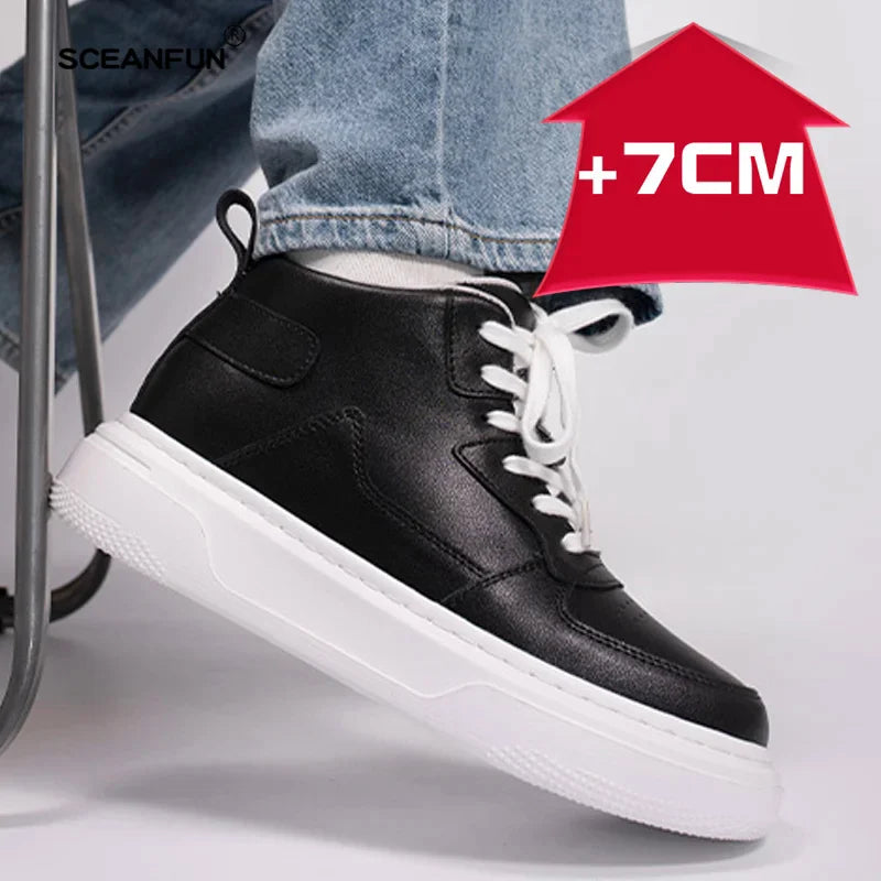 Genuine Leather MEN'S 7cm height increasing sneakers fashion casual shoes mens outdoor running sneakers size 36-44 luxury