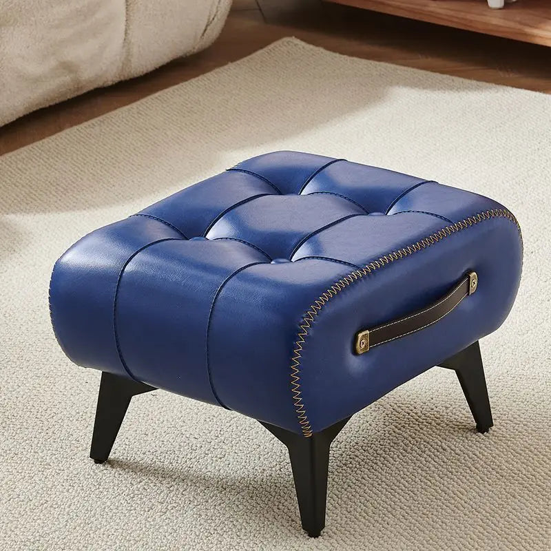 X&D European Style Compact Low Stool Latex Wax Leather Portable Stool Living Room Footrest Stool Storage Small Stool Shoe Stool