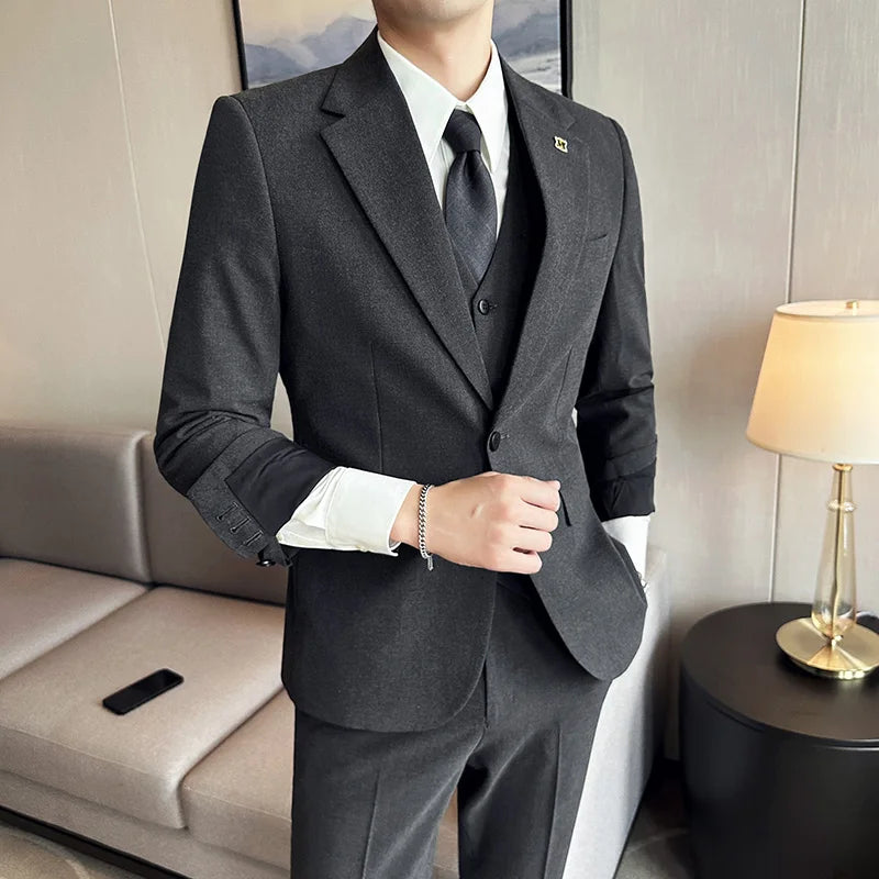 S-7XL (Blazer + Vest + Trousers) Men's Elegant Fashion Business Variety of Gentlemen Casual Formal Suit Three-piece Suit