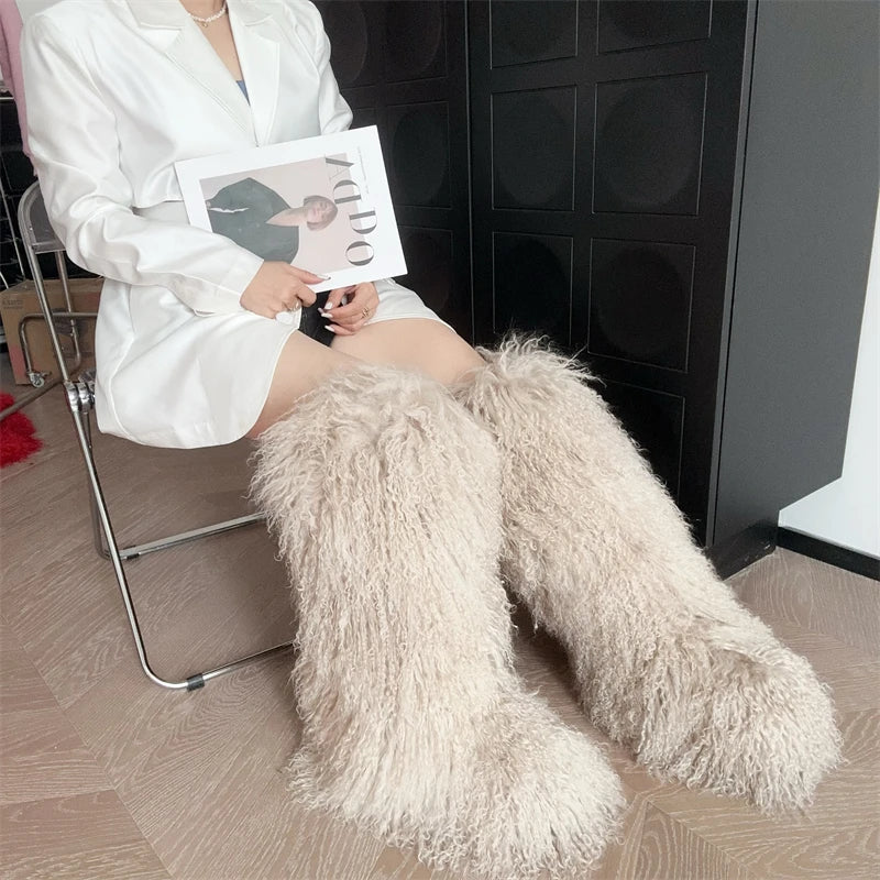 Real Mongolian Fur Noots Wool Boots Warm SnowBoot Fur