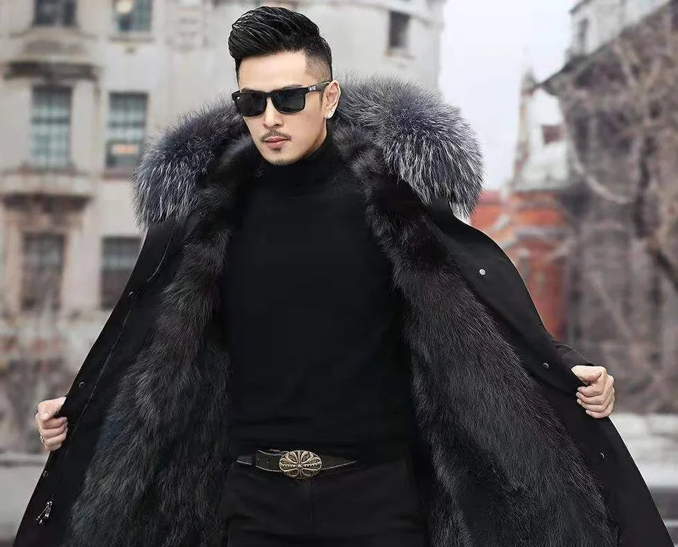 Bomber Jackets for Men Thick Warm Coat New Style Pie Overcomes Men’s Fur Mid-length Thick Warm Mink Fur Coat Fur One Detachable