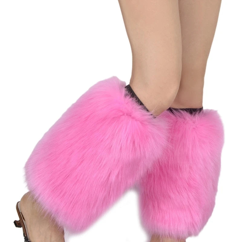 Women Vintage Vibrant Furry Leg Warmers Winter Warm Fuzzy Faux Fur Cuffs Sleeves Calf Length Socks Streetwear