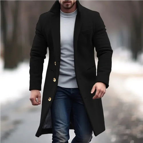 Elegant Men's Casual Windbreaker Coat for Autumn and Winter, Solid