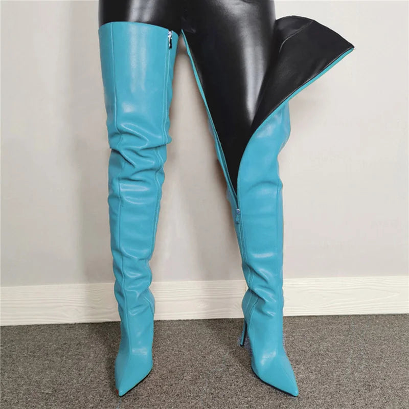 Big Size 40-46 High Heels Women's Over-the-knee Boots Pu Leather Stiletto Knee Boots Leg Boots For Girls