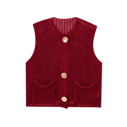 TRAF Women Fashion Sleeveless Coarse Needle Knitting Vest Sweater