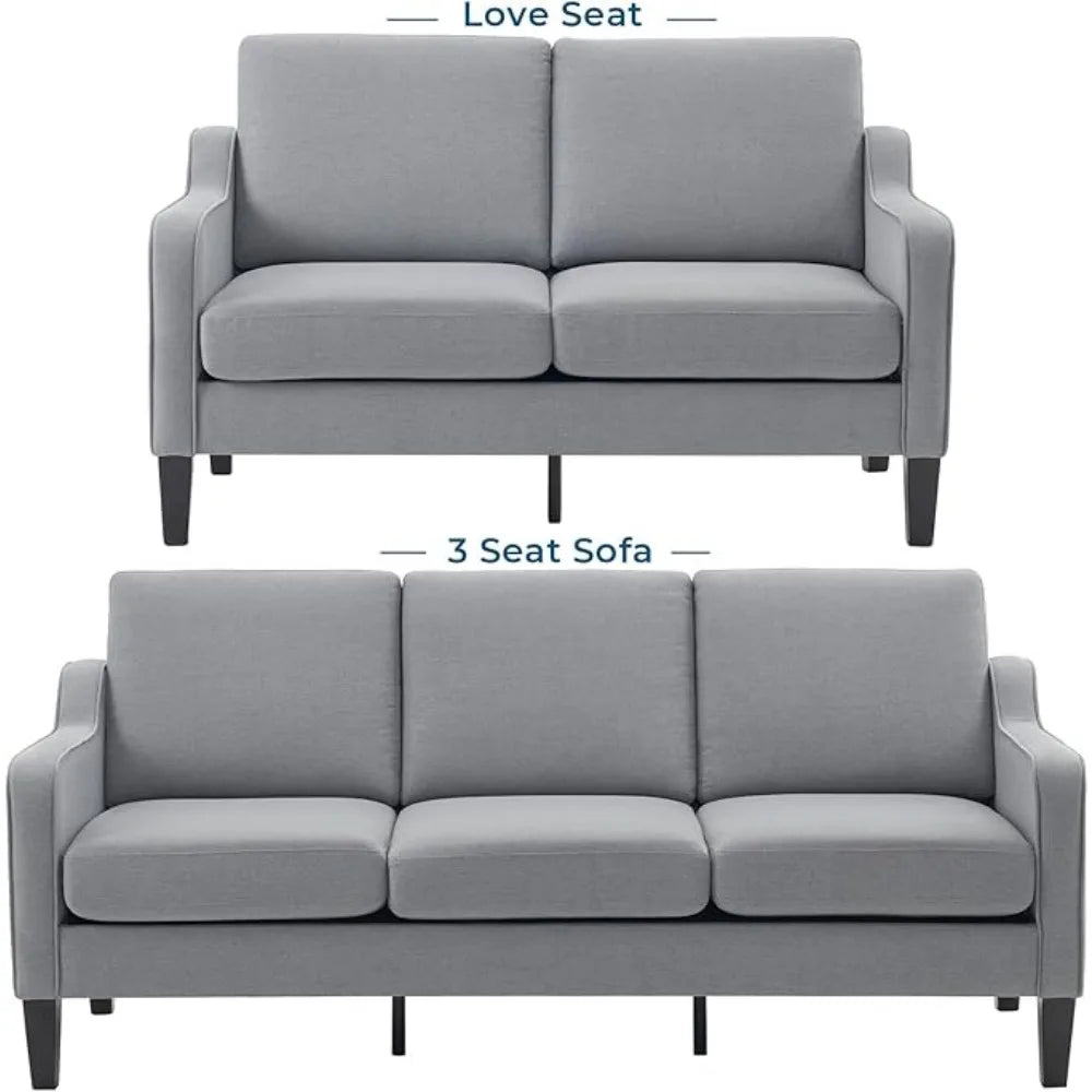 Mid-Century Modern Light Grey Loveseat and Sofa Set,53" Small Love Seat+71" Sofa Couch for Living Room,Bedroom,Apartment