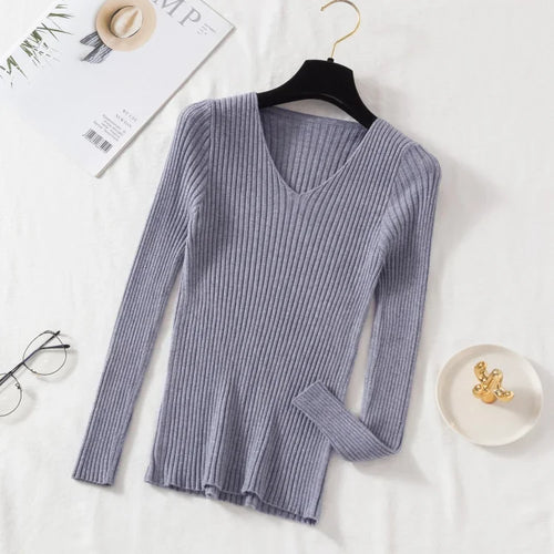 Autumn Winter Women Sweaters Casual Long Sleeve Knitted V Neck