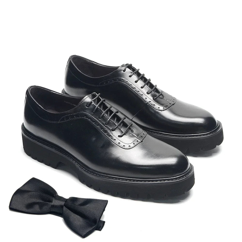 Fashion Men's Oxford Elevator Shoes Genuine Leather Round Toe Height Increasing Business Office Casual Dress Sneakers for Men